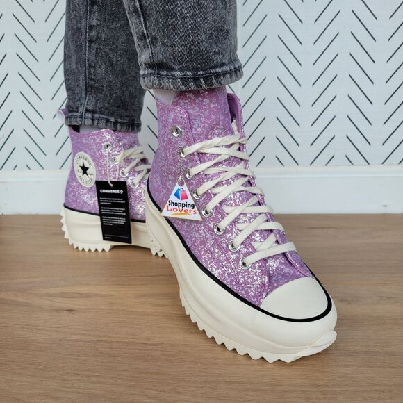 ⭐Converse Run Star Hike Hi 8 Women Shoes Sneaker Purple Glitter Sneakers A10096C - Picture 2 of 12